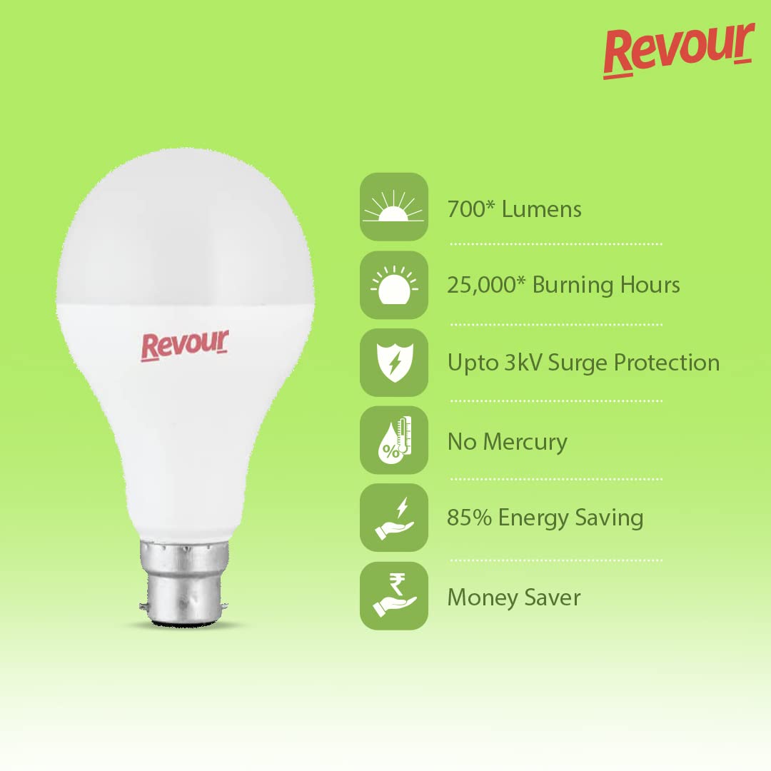 Revour 7 Watt LED Bulb Base B22/P45 6500K- Multiple Pack